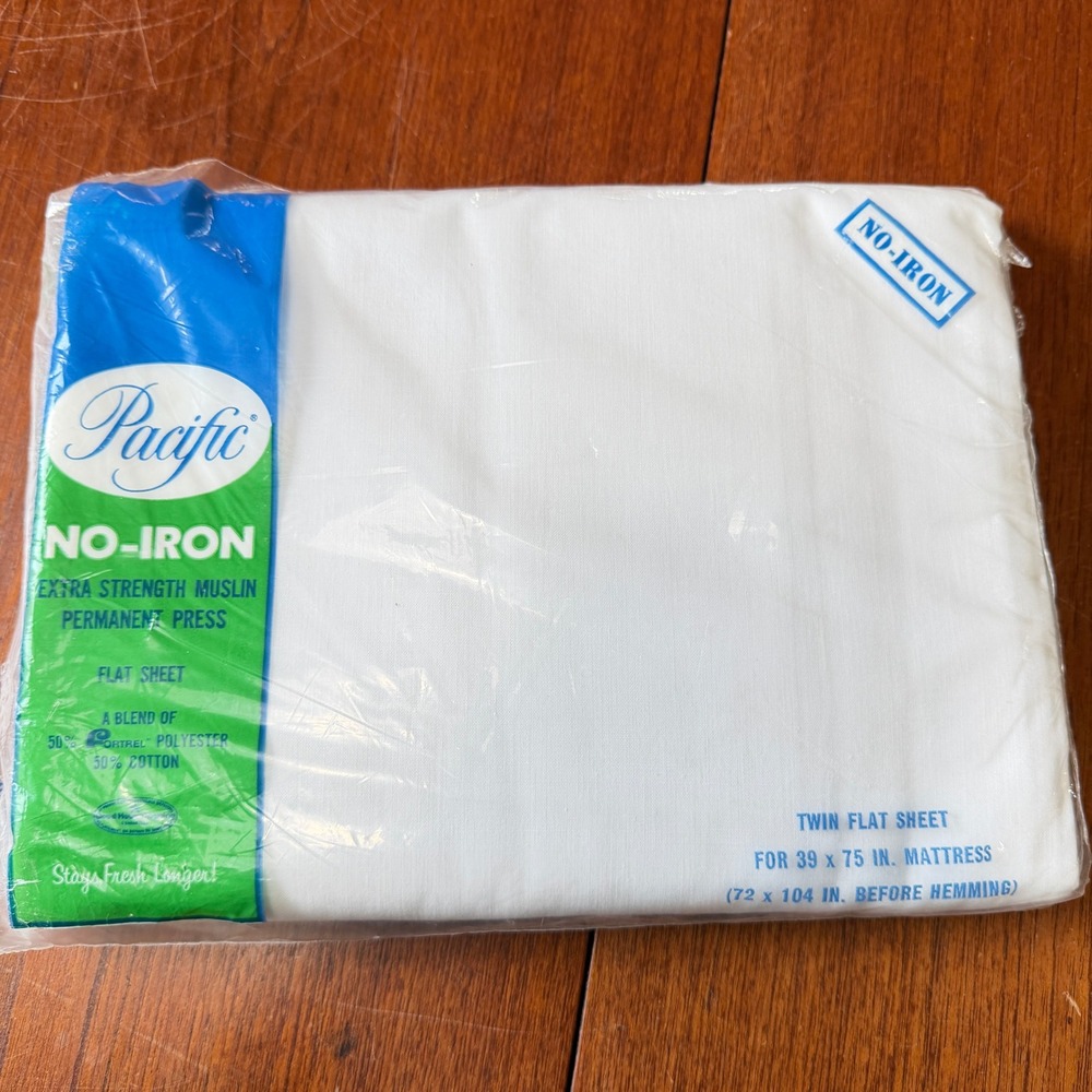 Pacific Vintage Twin Flat Sheet White No-Iron Muslin Permanent Press Made in USA